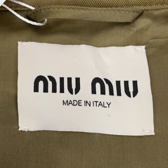 Miu Miu Khaki Green Oversized Cotton Jacket With Elastic Hem & Button Details - Picture 6 of 8
